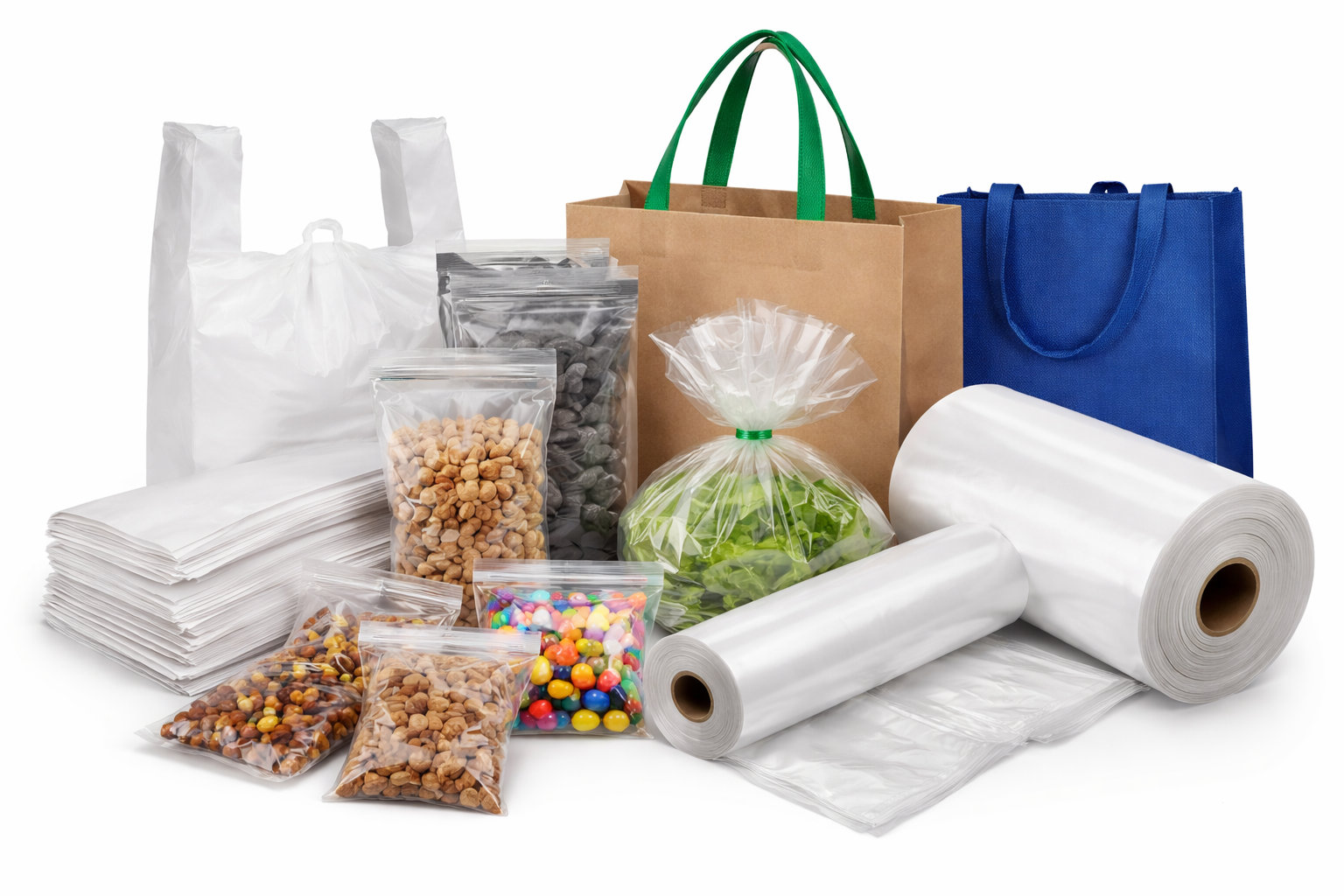 Food packaging bags flexible packaging poly bags grocery bags produce bags for retail food operations