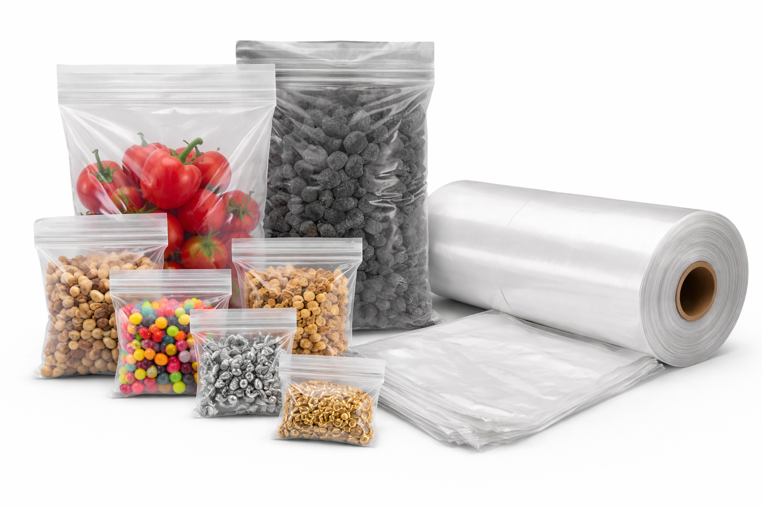 Food-grade poly bags polyethylene bags for food packaging portion control and bulk food storage