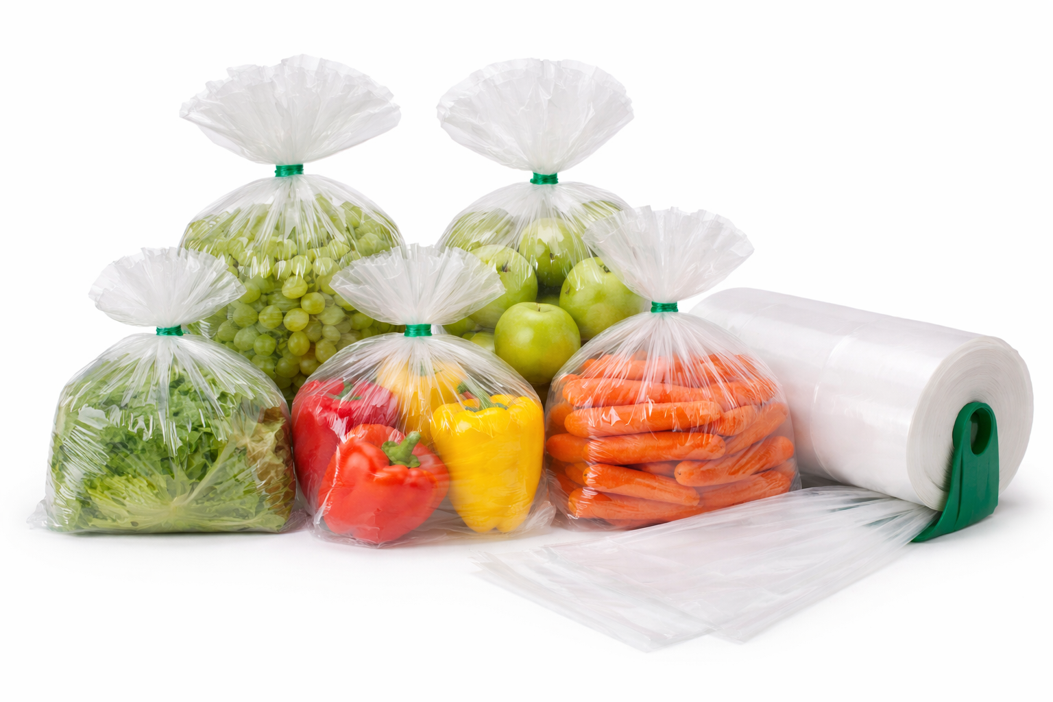 Clear produce bags for grocery stores farmers markets fresh fruit and vegetable packaging on rolls