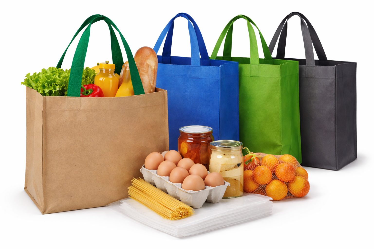 "Reusable shopping bags eco-friendly grocery bags sustainable retail bags for environmentally-conscious food stores"