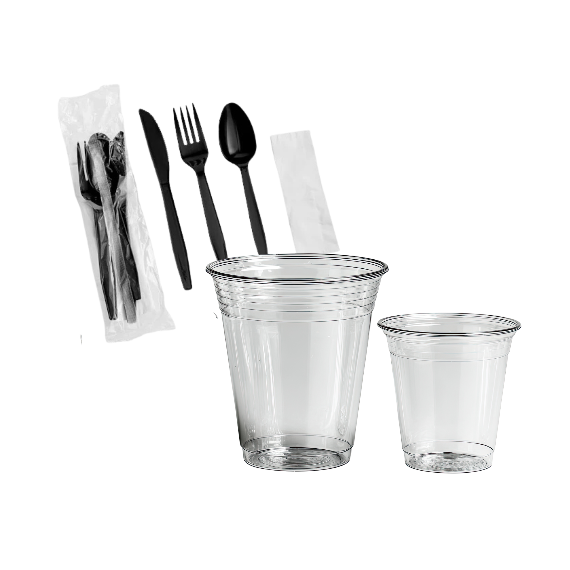 Disposable cups portion cups and plastic utensils for restaurant takeout catering and food service operations