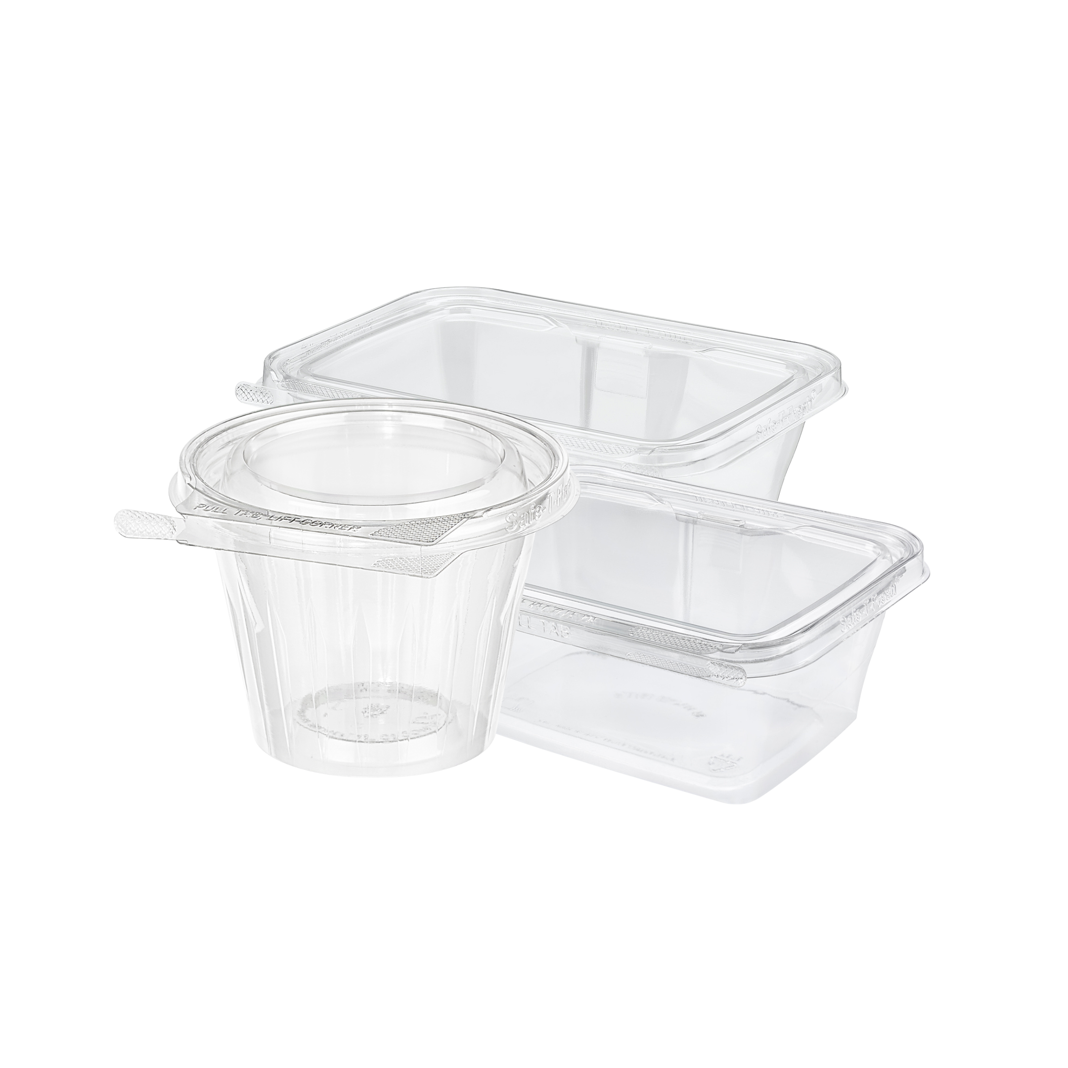 Inline Plastics clear hinged containers for grocery deli prepared foods and retail food packaging