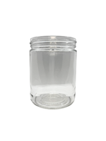 Clear glass jar with a lid on a white background