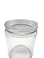 Clear glass jar with a lid on a white background