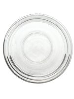 Clear glass pie dish on a white background