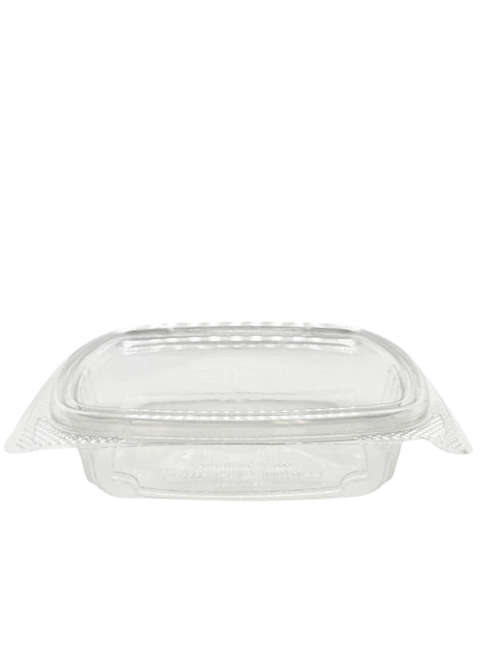 Clear plastic food container with lid on a white background