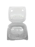 Clear plastic food container with lid on a white background
