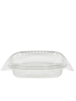 Clear plastic food container with lid on a white background