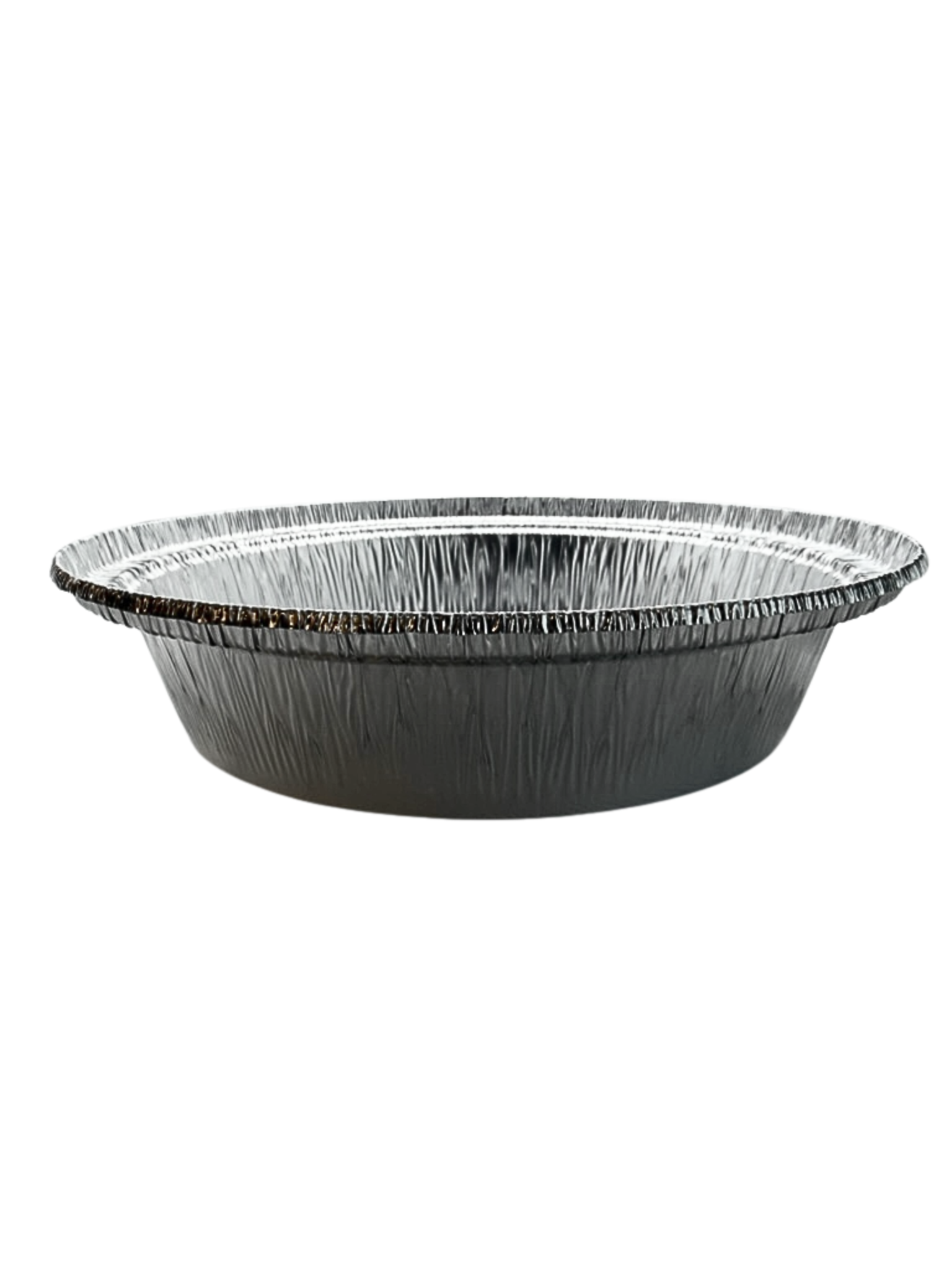 Aluminum foil pie plate on a white background