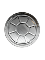 Metallic lid with geometric design on a white background