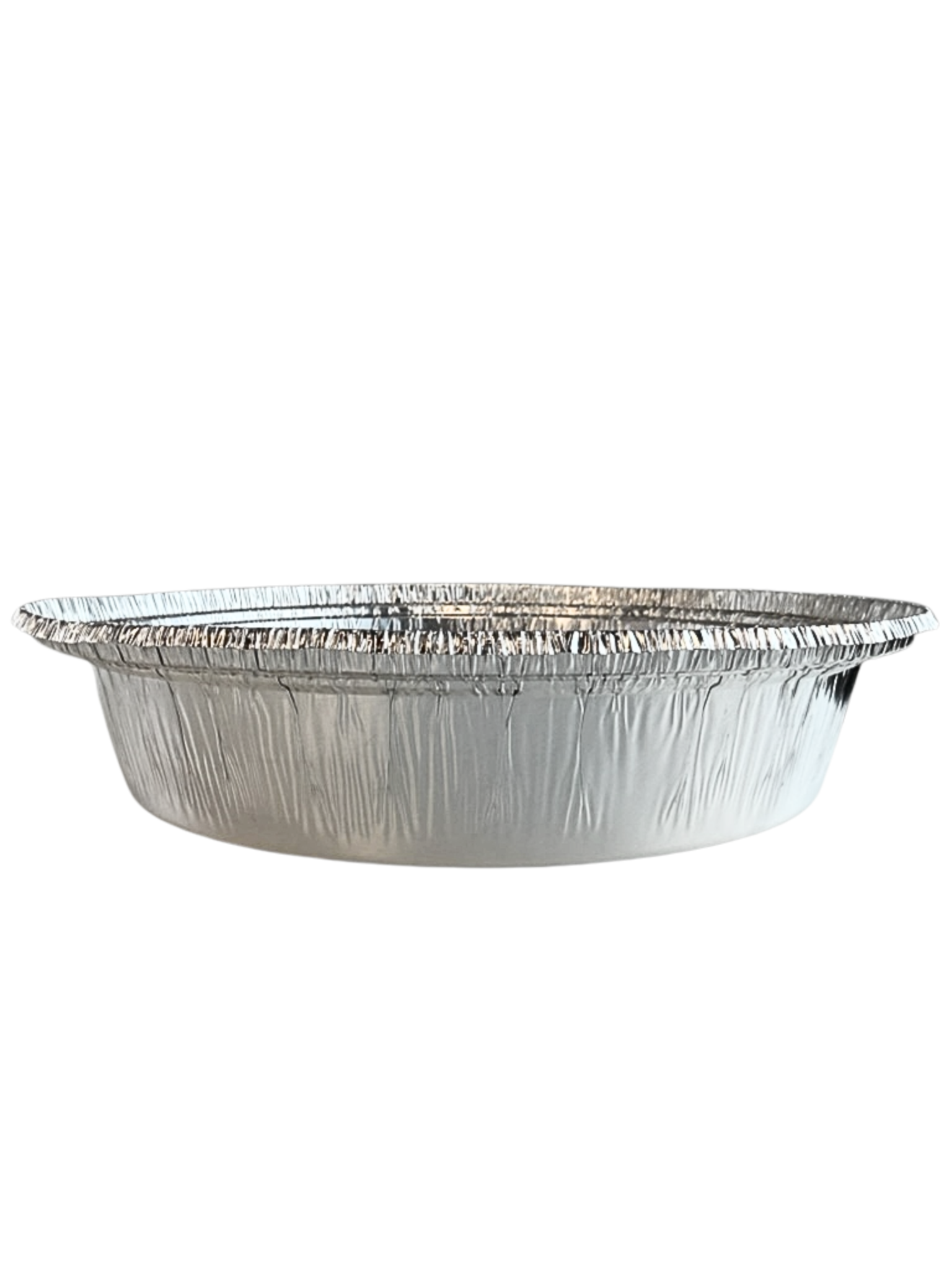 Aluminum foil pie pan on a white background