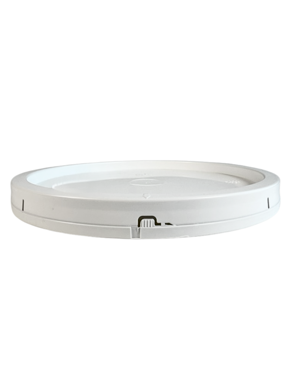 Round white object with a central cutout on a white background