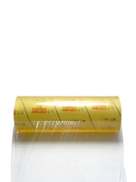 Roll of white paper with a yellow label on a white background