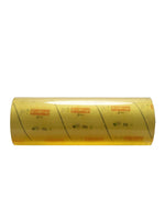 Roll of yellow insulation material with a brand label on a white background