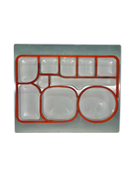 Transparent silicone mold with red borders on a white background