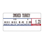 Label for smoked turkey with pricing and dates on a white background