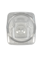 Clear plastic container with lid on a white background