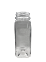 Clear plastic bottle with a textured surface on a white background