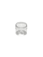 Clear glass jar with a screw cap on a white background