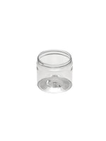 Clear glass jar with a screw cap on a white background