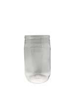 Clear plastic jar on a white background