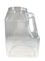Clear plastic container with handle on a white background
