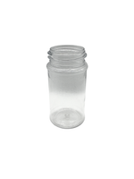 Clear plastic jar on a white background