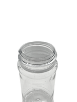 Clear glass jar with a lid on a white background