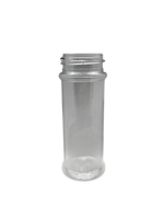 Clear plastic bottle with metal cap on a white background