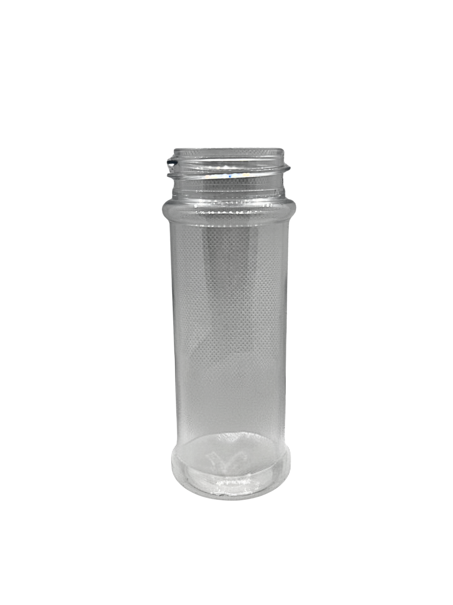 Clear plastic bottle with metal cap on a white background