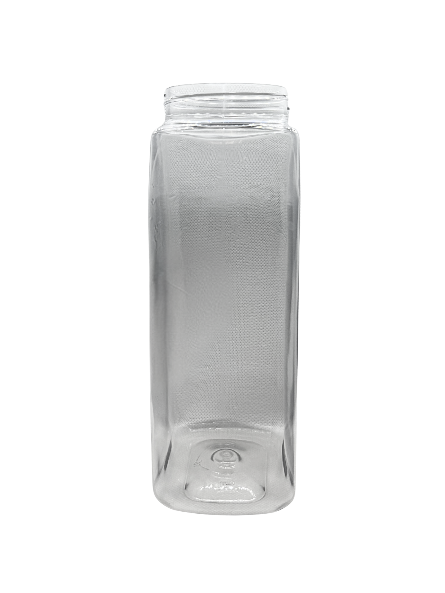 Clear glass jar with textured surface on a white background