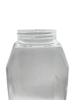 Clear glass jar with a white background