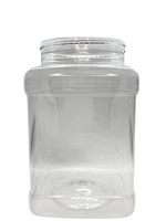 Clear plastic jar on a white background