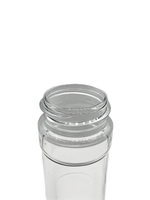 Clear glass jar with a lid on a white background
