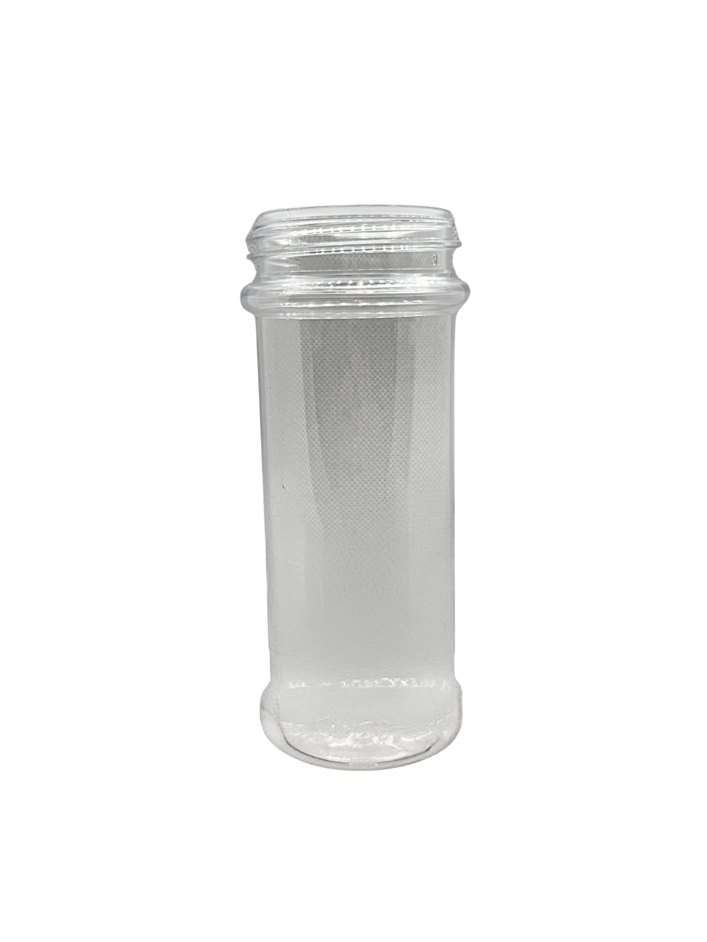 Clear plastic container with a metal mesh lid on a white background