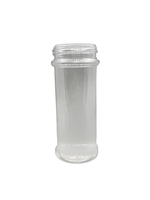 Clear plastic container with a metal mesh lid on a white background