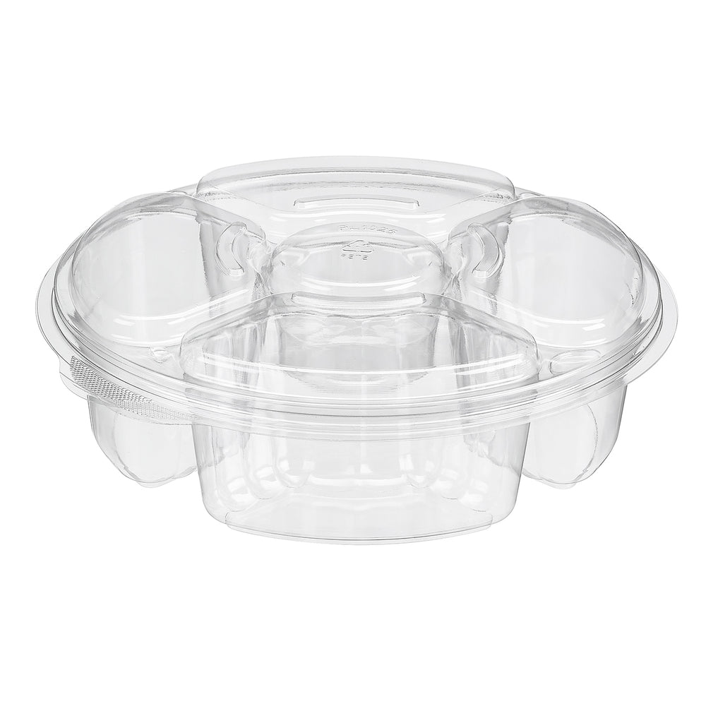 Clear plastic food container with lid on a white background