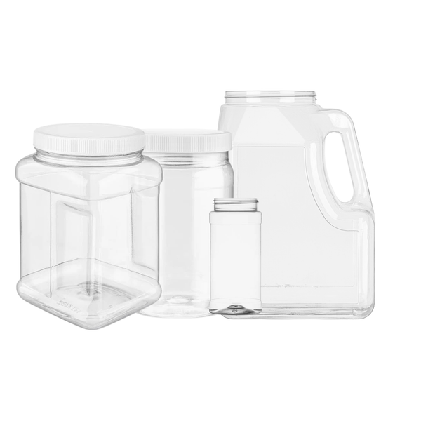 Food-grade PET plastic jars for spice packaging bulk food storage and dry goods manufacturing
