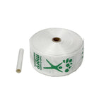 Roll of white garden mulch with green branding on a white background