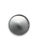 Round metallic object on a white background