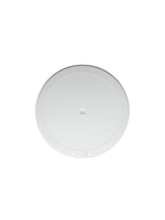Round white ceiling light fixture on a white background