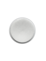 Round metallic object on a white background