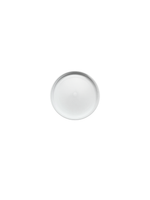 Round white object with a silver rim on a white background
