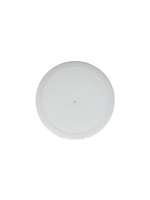 Round white ceiling light fixture on a white background