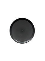 Black round object with a central hole on a white background