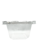 Clear plastic container with a lid on a white background