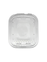 Clear plastic food container with lid on a white background