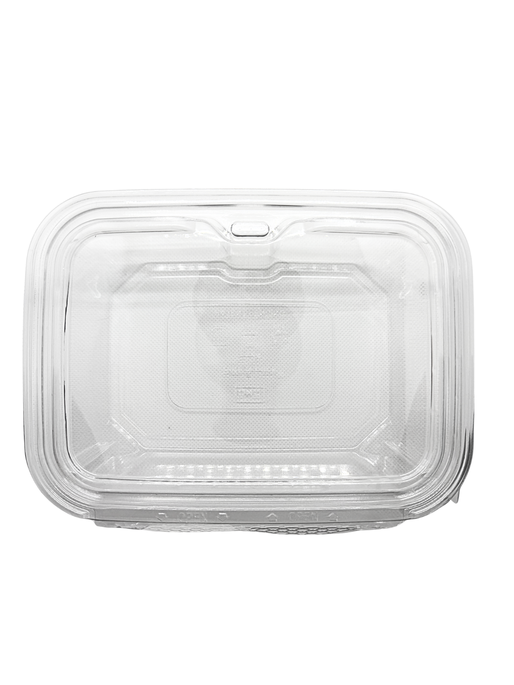 Clear plastic food container with lid on a white background