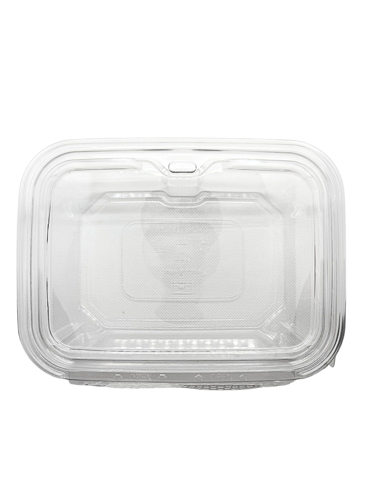 Clear plastic food container with lid on a white background
