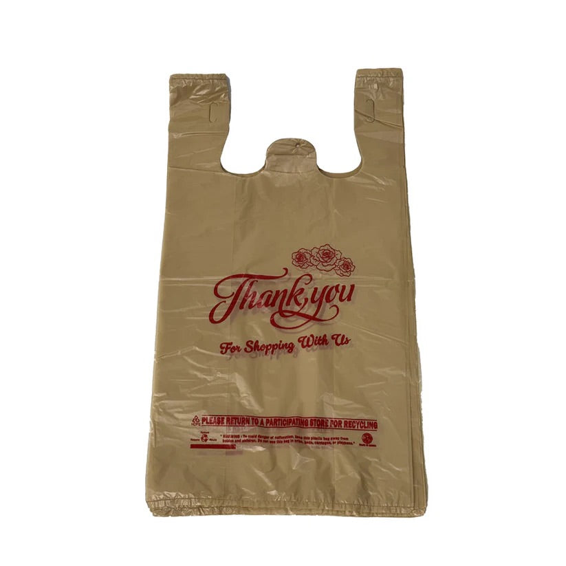 1/6 T-Shirt Bag Beige Thank You | 11.5"x6.5"x22" | 22 Micron